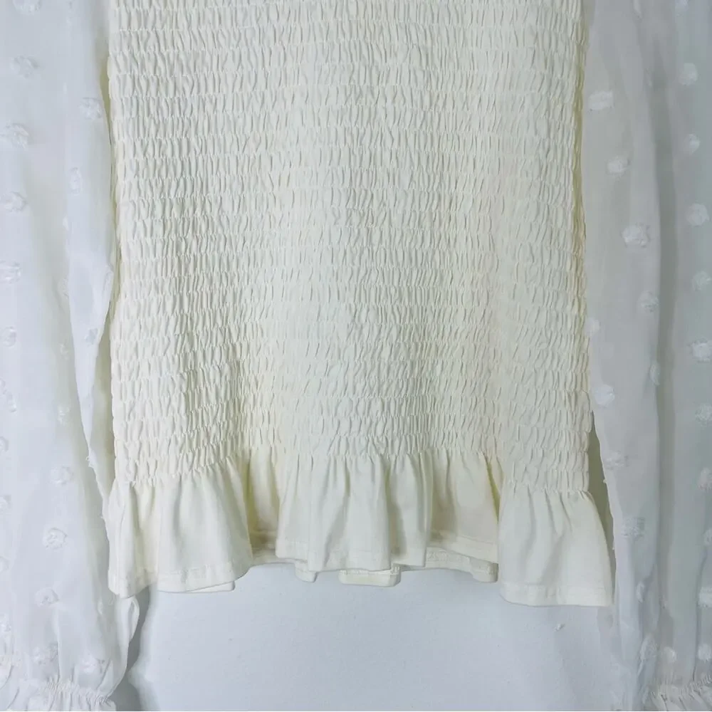 Hudson Grey cream Swiss dot smocked cottagecore ruffle stretchy top medium - Picture 3 of 8